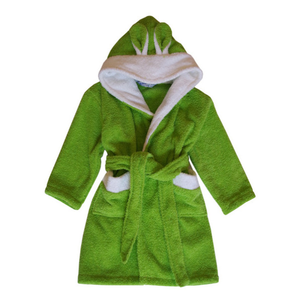 Памучен бебешки халат с уши Зелен